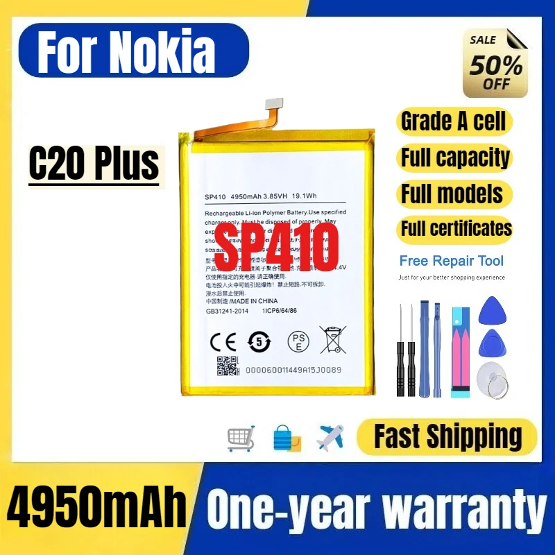 

SP410 for Nokia C20 Plus Mobile Phone Battery High Quality High Capacity Battery Replacement Bateria Grade A Cell with Tools