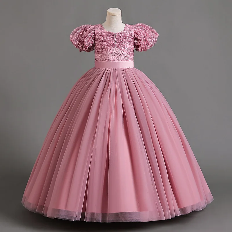 Robe de demoiselle d'honneur en dentelle pour filles, vêtements de soirée pour enfants, robe d'anniversaire, robe de princesse, fleurs florales, blanc, mariage, enfants