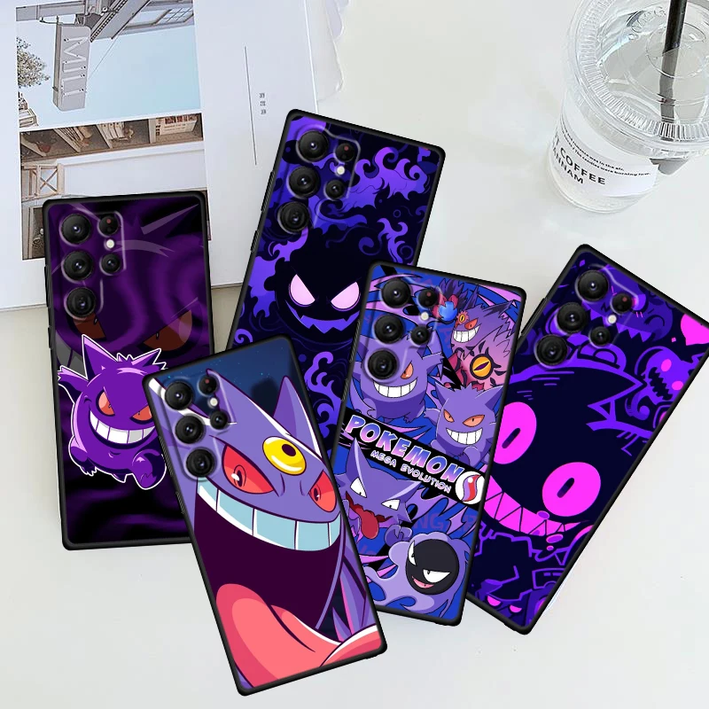 Anime Pokemon Gengar Art For Samsung Galaxy S24 S23 S22 S21 S20 FE S10 S9 S10E S8 Plus Ultra Lite 5G TPU Black Phone Case