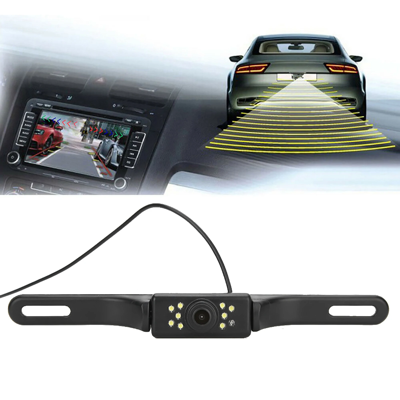 9LEDs License Plate Rear View Camera Wide Angle IP67 Waterproof Night Vison Car Reverse Monitoring