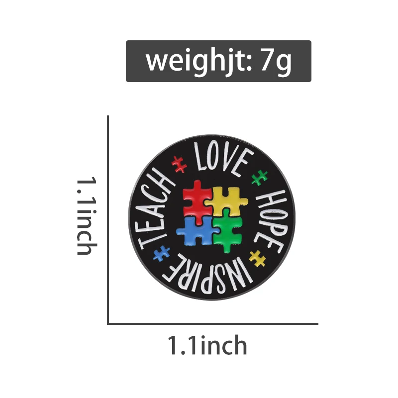 Autism Awareness Brooch Enamel Pin Teach Love Hope Inspire Autistic Symbol Clothes Backpack Metal Badge Jewelry Accessories Gift