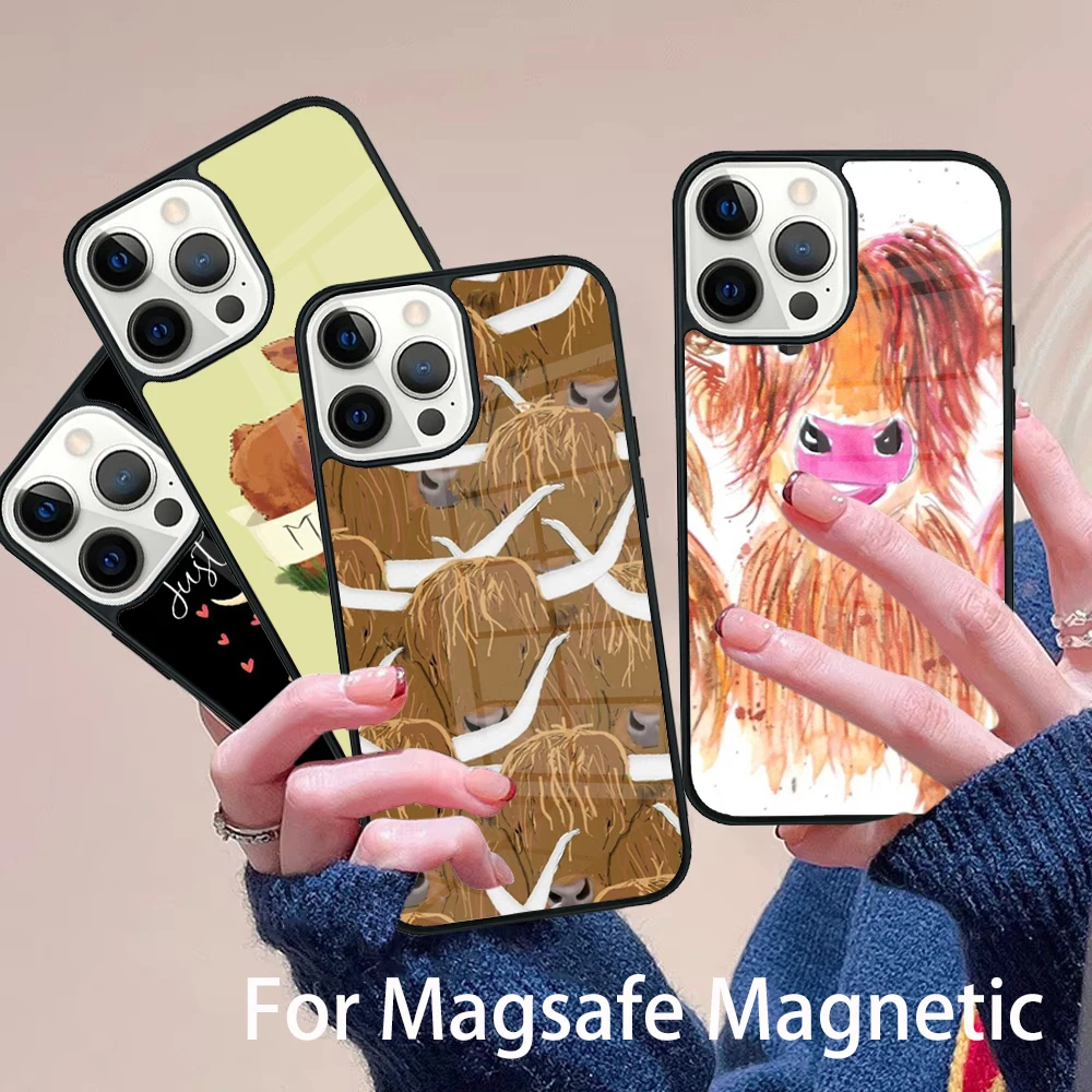 

Highland Cows Phone Case Magesafe Magnetic Wireless Charge Cover For IPhone 16 11 12 13 14 15 Pro Max Plus Mini