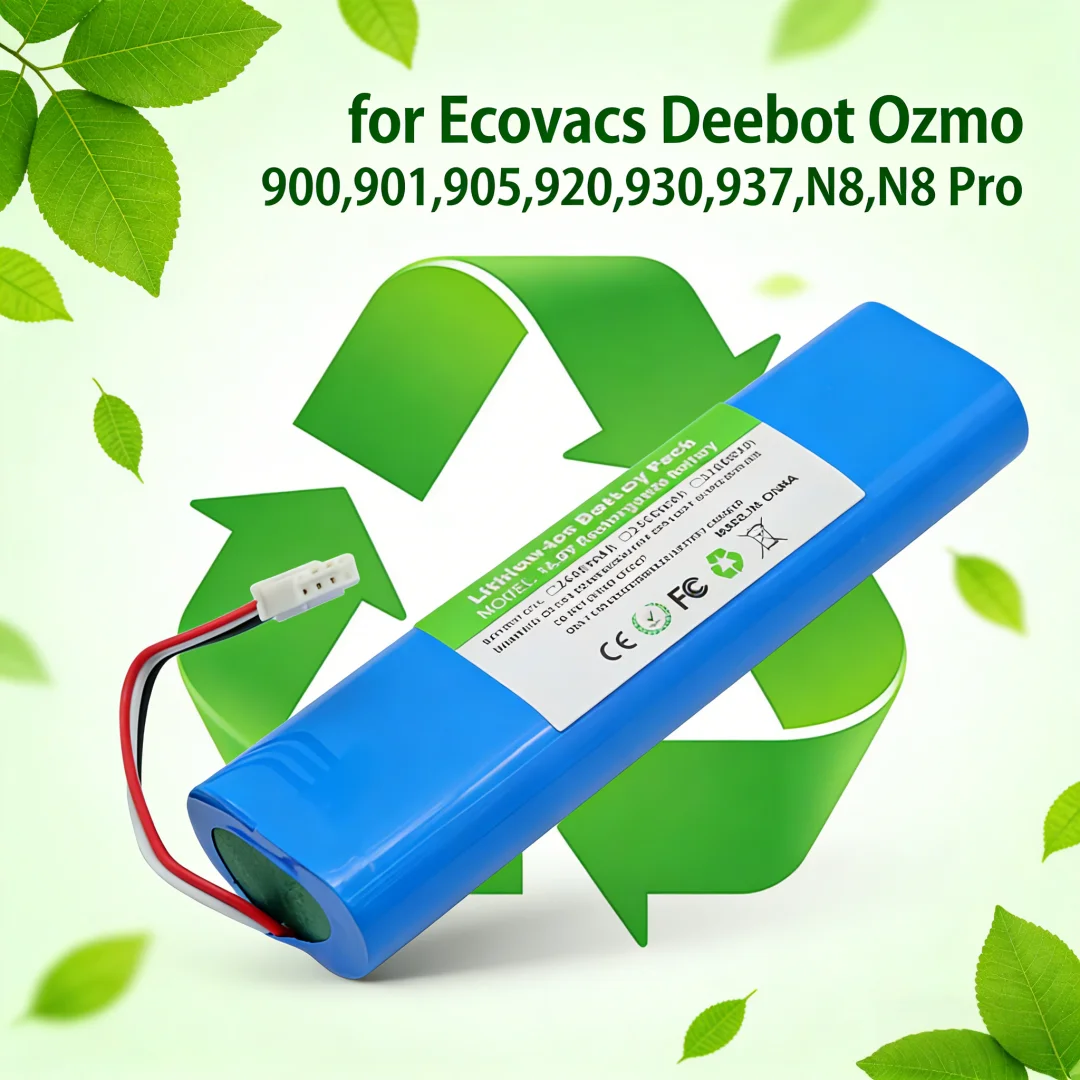 For Ecovacs Deebot Ozmo 900-937 Series N8 N8 Pro Robot Vacuum Battery 14.4V 5200mAh Li-ion Replacement Power Supply with BMS