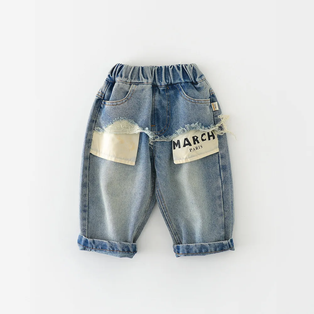 Infant Girls Harem Pants Toddler Casual Pants Boys Fashion Letter Jeans Baby Clothes 2026 Spring New Baby Loose Denim Trousers