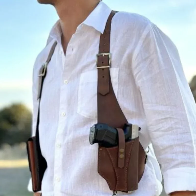 

Double Shoulder Straps Multi-Pocket Outdoor Anti-Theft Tactical Waist Bag Fishing Bag Leather Multi-Function Men's Messenger Bag
