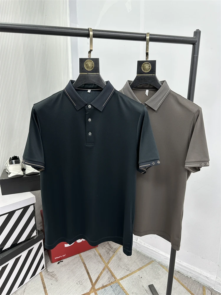 

Мужская летняя тонкая модная рубашка Water Soft Touch с коротким рукавом, из спандекса, для делового и повседневного стиля, приталенного кроя, однотонная.