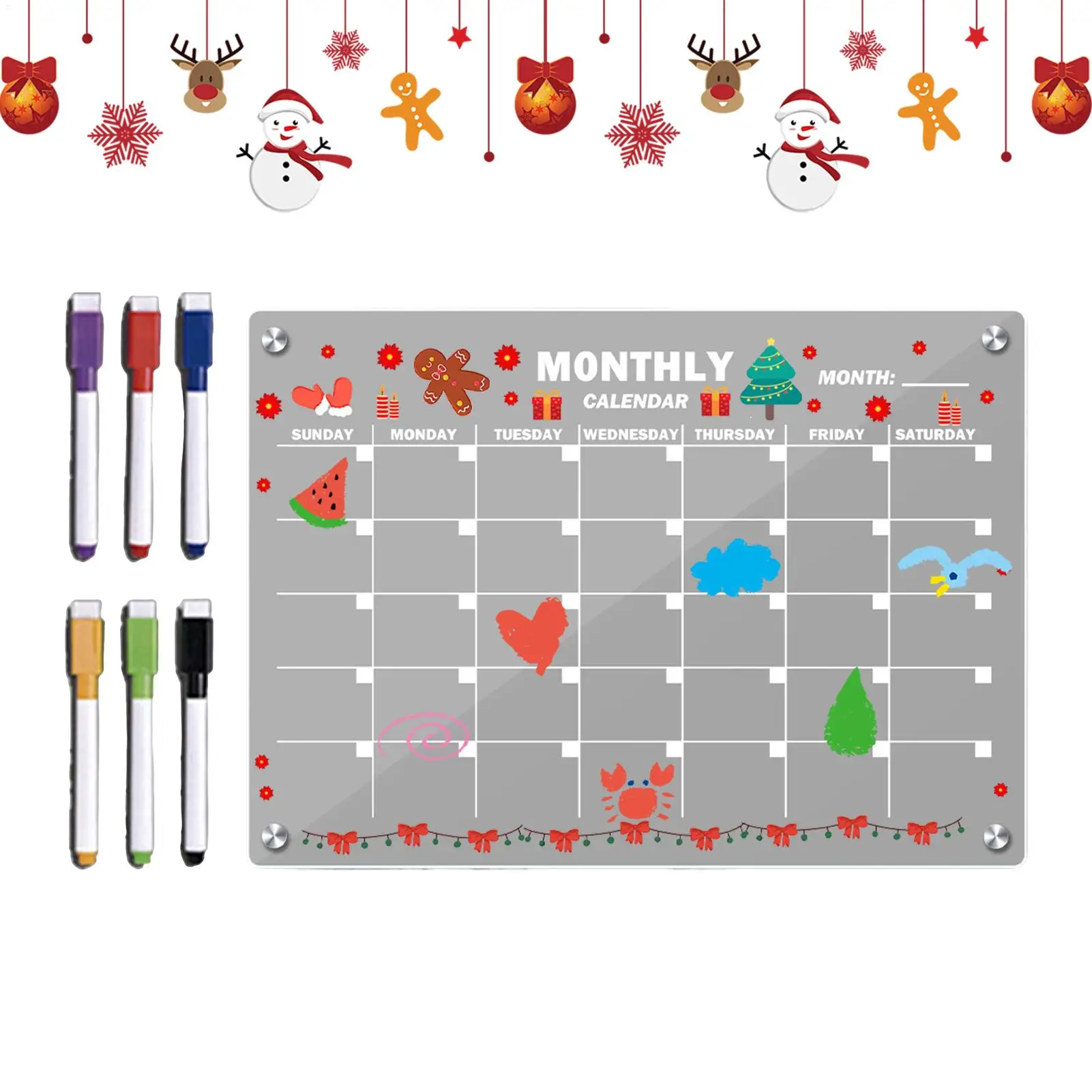 لوح مسح جاف مغناطيسي، تقويم شهر واضح، مخطط شهري مغناطيسي من الأكريليك لثلاجة النوم، معلمي شقة المطبخ