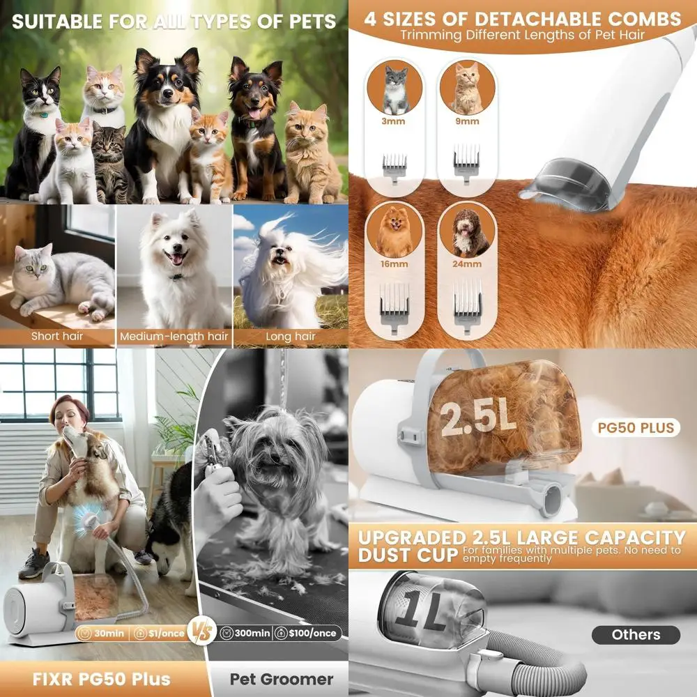 

High-Powered 11000Pa Pet Grooming Vacuum Kit with 7 Tools, 2.5L Dust Cup for Dog Hair Removal and Home Cleaning