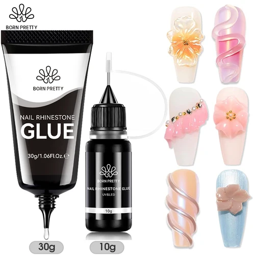 BORN PRETTY Juego de pegamento para diamantes de imitación para uñas, dijes para uñas 3D, gemas y decoración de joyas, pegamento adhesivo súper fuerte para uñas, necesidad curado