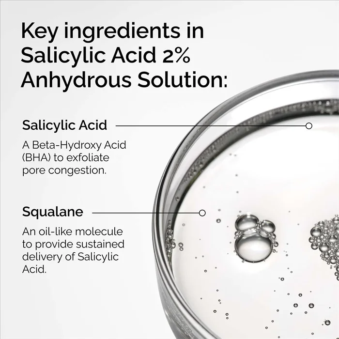 Salicylic Acid 2% Anhydrous Solution 30ml Remove Dirt Impurities Skin Surface Exfoliating Effect Minimise Appearance of Pores