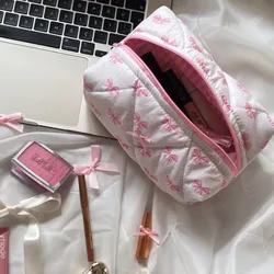 MIROSIE-Bow Cosmetic Bag, Flor Rosa, Organizador de Maquiagem, Skincare, Presente Perfeito, Saco De Lavagem Para Viagem, Saco De Armazenamento De Cosméticos