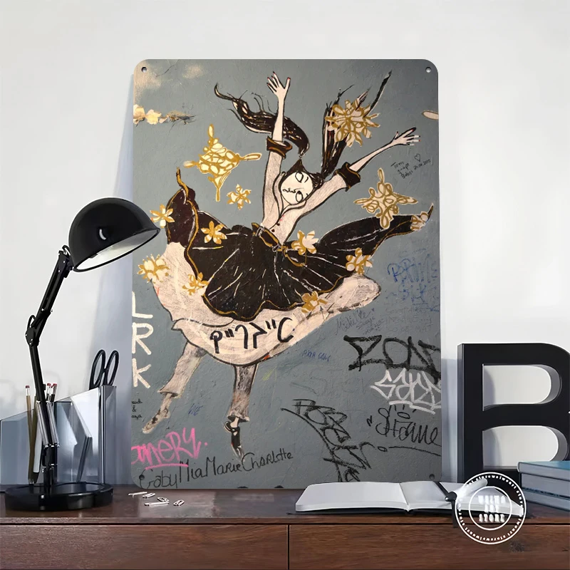Ballerina Dancing With Flowers Tin Poster Customized Wall Art Retro Vintage Metal Signs for Fans Room Home Decor Items Wand Deko