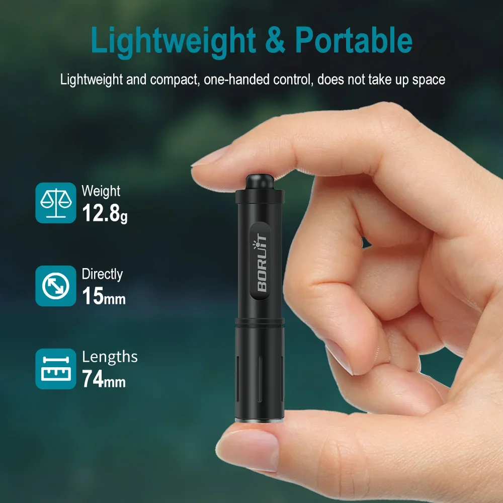 BORUiT LED Portable Flashlight Mini Keychain Torch Light Waterproof Camping Fishing Lantern Rotary Switch AAA Battery Torch Lamp