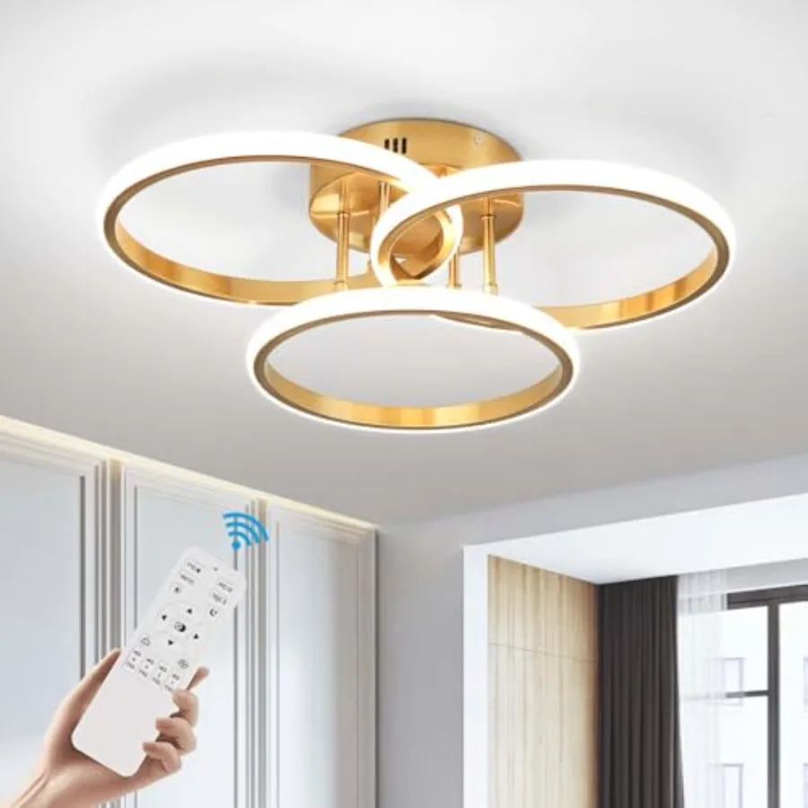 

Modern Ceiling Light Fixture3 Rings Dimmable Flush Mount Ceiling Light with Remote Control Close to Ceiling Lighting Fixtures f