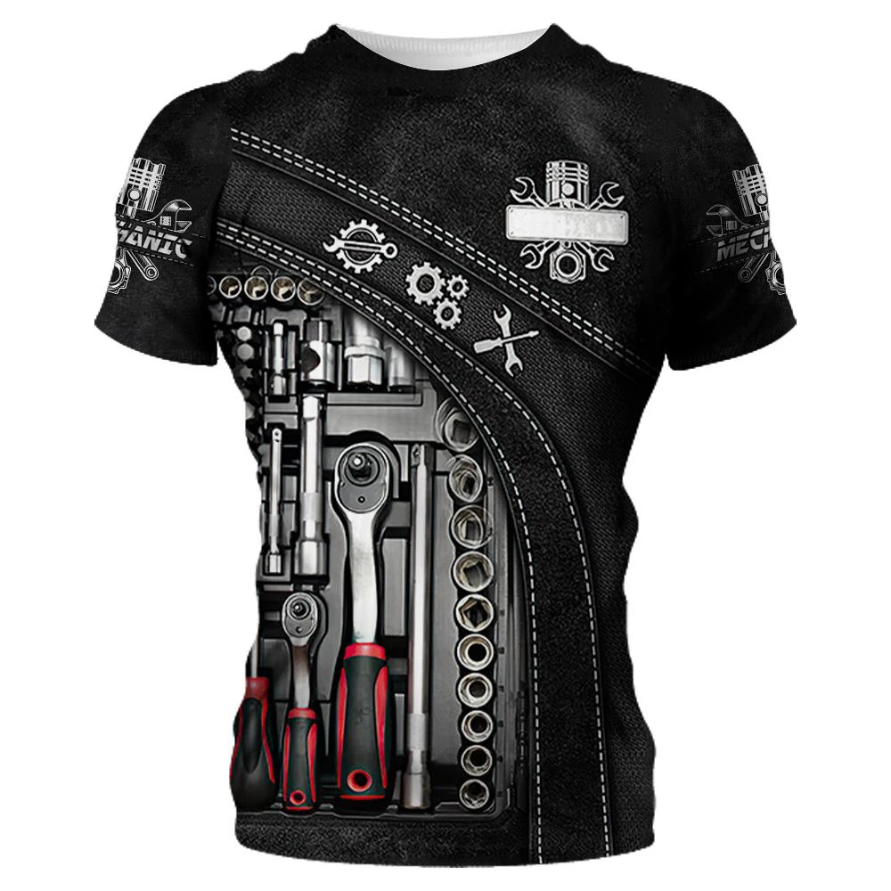 Mechanic Shirt Men's T-shirt Mechanical Tools Print Short Sleeve Summer Jersey Casual Tops Oversized Fashion Breathable Clothing