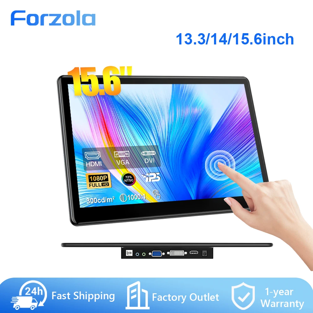 FORZOLA 13.3 14 15.6 inch 1080P Portable Monitor IPS Touch Gaming Display Second Screen with HDMI VGA DVI For Laptop PC XBOX PS5