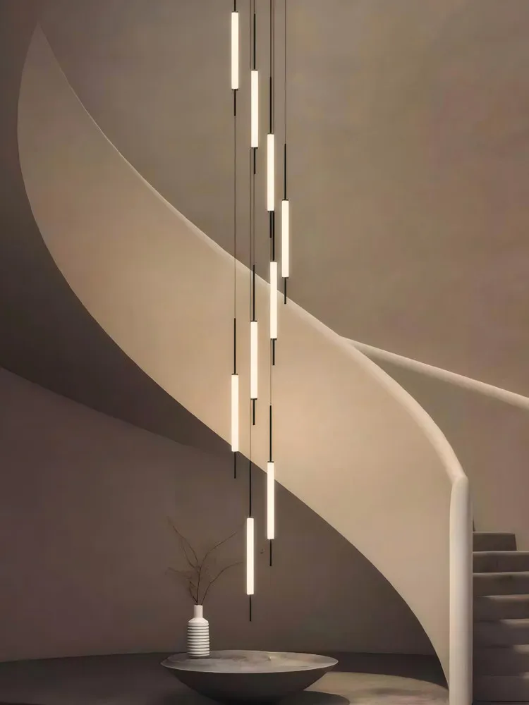 Stair chandelier empty villa duplex loft high rotating staircase duplex building new living room chandelier