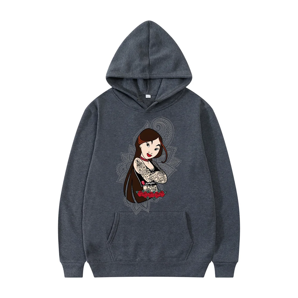 

Disney Princess Mulan Pattern Loose Male Sweatshirts Pocket Print Clothing Men Hoodies Autumn Winter Popular Pullover Hot Sale