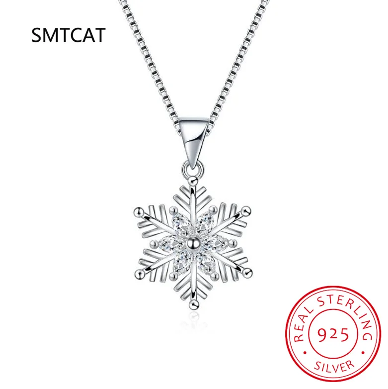 925 Sterling Silver Korean Fashion Small Snowflake Diamond Zircon Earrings Necklace Set Female Sweet Flower Couple