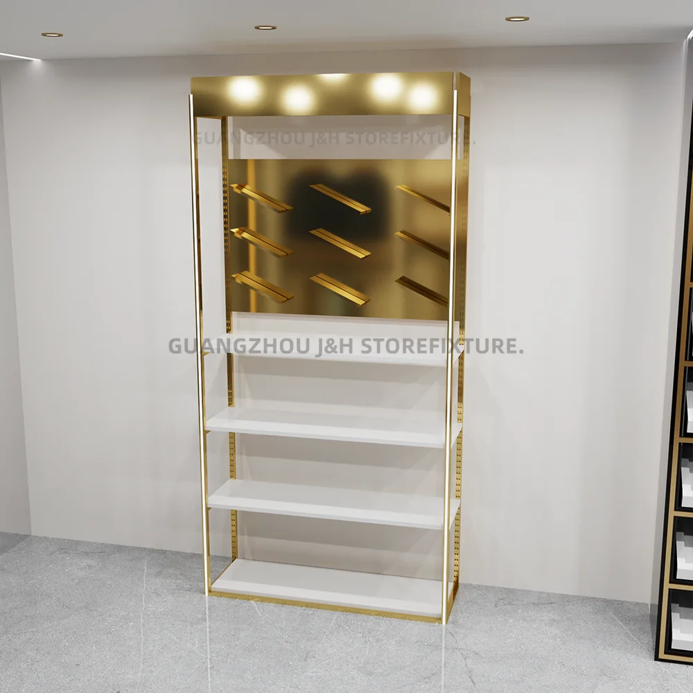 Personalizzato.Personalizzato.Sneaker Wall Rack Espositore per scarpe verticale Scaffale per scarpe in metallo in acciaio inossidabile dorato Logo personalizzato Sho durevole