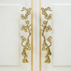 Brass Plum Blossom Branch Shape Long Handle Wardrobe Kitchen Cupboard Cabinet Door Drawer Pulls Decor Furniture Handles Hardware