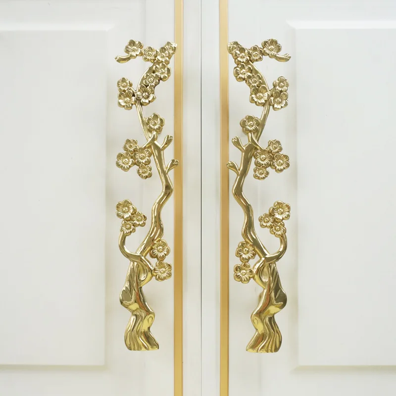 Brass Plum Blossom Branch Shape Long Handle Wardrobe Kitchen Cupboard Cabinet Door Drawer Pulls Decor Furniture Handles Hardware