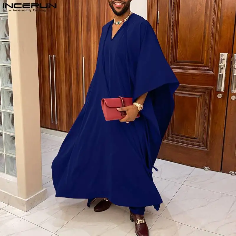 INCERUN-Robe à manches courtes Jubba Thobe pour hommes, Style musulman, Décontracté, Simple, Col en V, Conception en dentelle, Streetwear bien ajusté, S-5XL, 2023