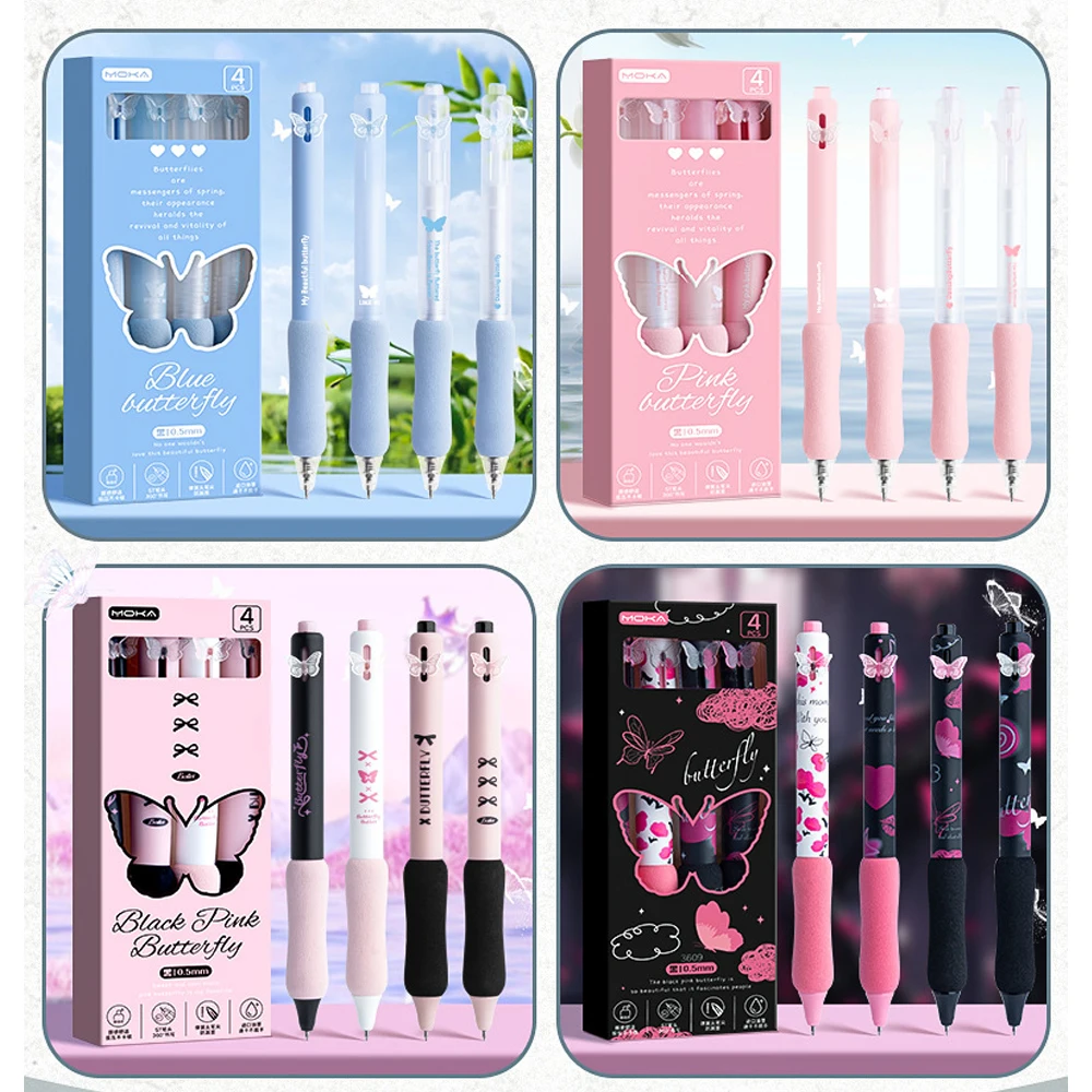 

4PCS Cute Retractable Cartoon Gel Pens Black Ink Soft Grip Aesthetic Pens for Office School Supplies 0.5mm