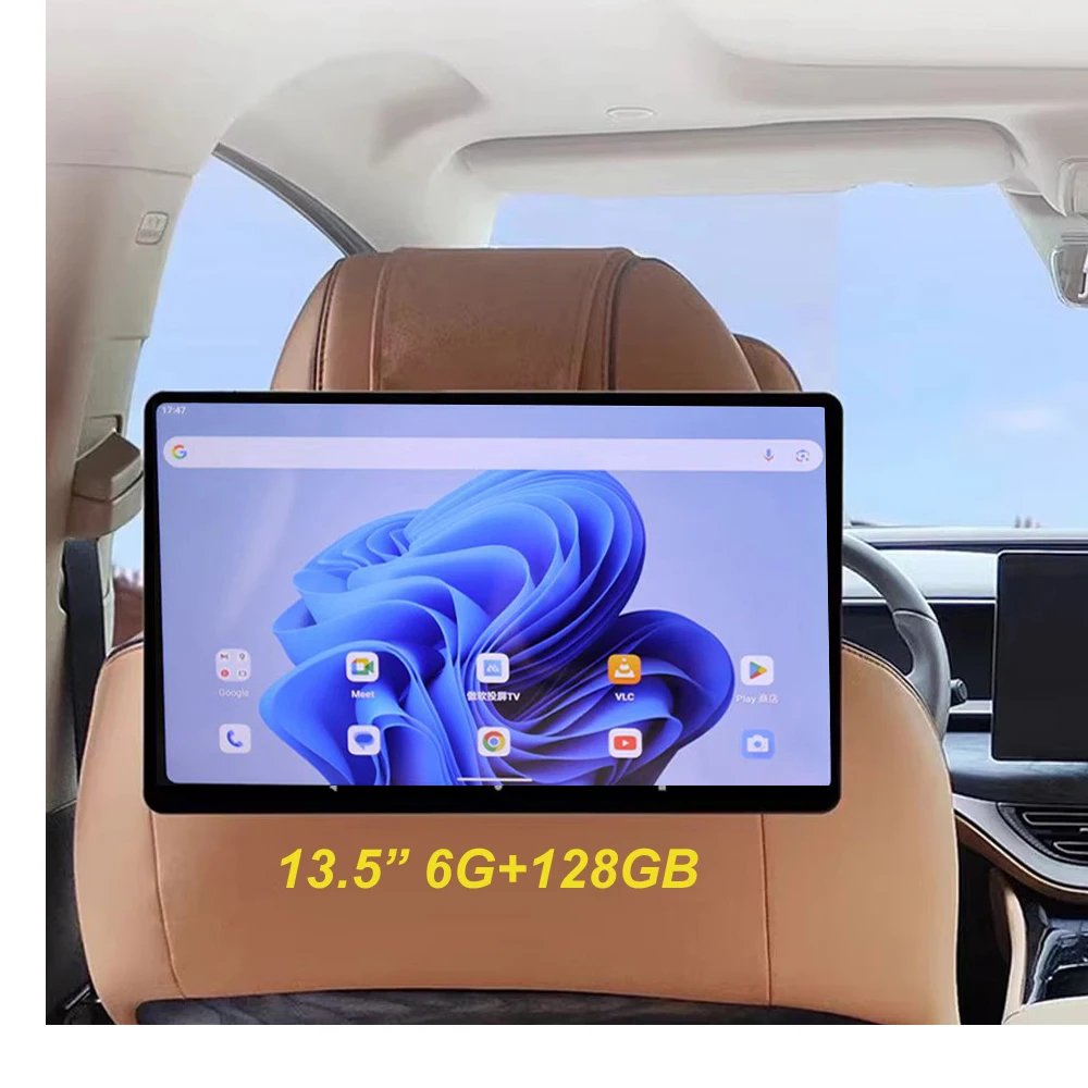 13.5 Inch IPS Screen Retation Car Headrest Monitor 4G WIFI Tablet PC 4K Android 15 HD 1080P/HDMI//BT 6GB+128GB ROM Mirroring
