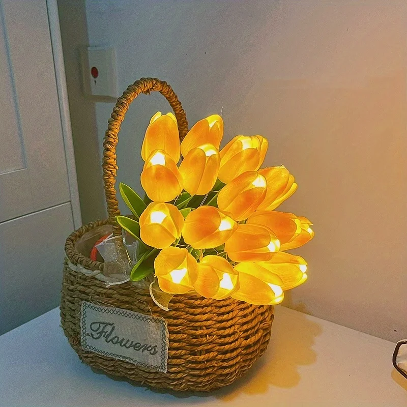 10pcs Luminous Tulip LED Night Light DIY Handmade Lamp Artificial Flower  Bridal Bouquet Christmas New Year Atmosphere Light