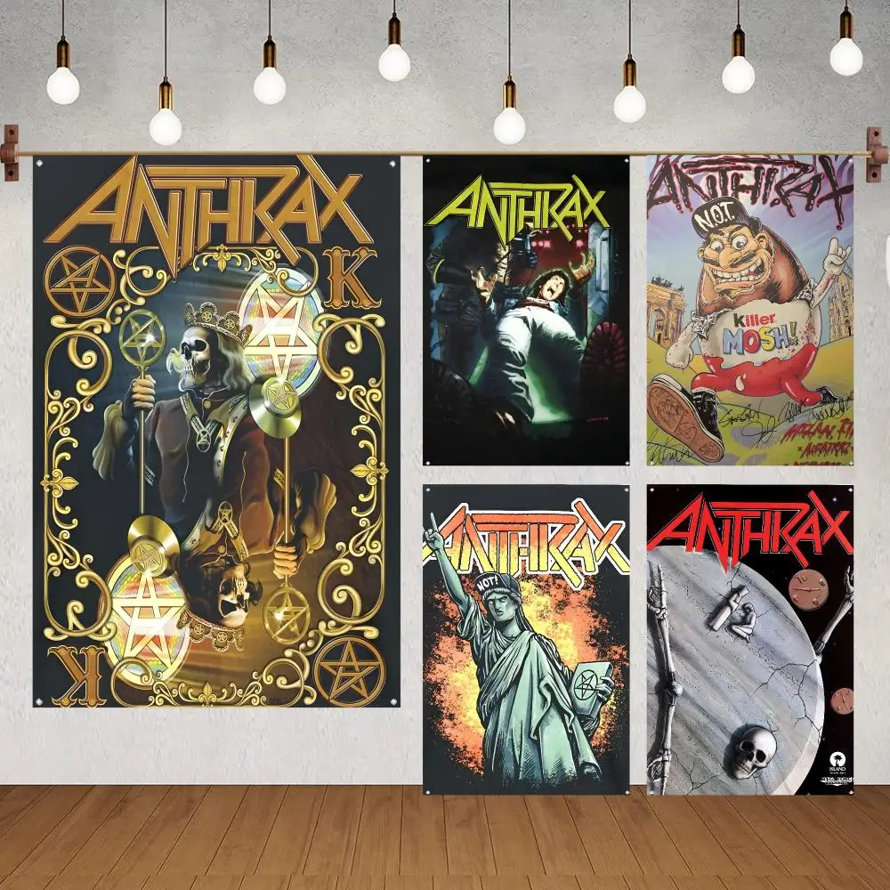 Band Music Metal Anthrax Flags for indoor decoration with no edging and four corner rings for easy hanging