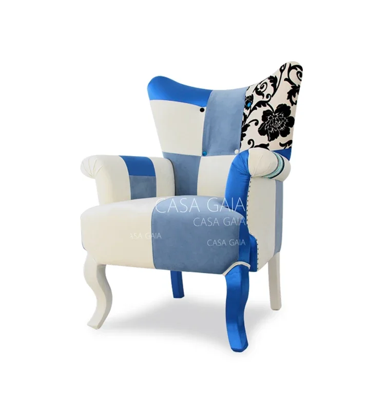 Gaiya American hot-selling luxury custom Mediterranean blue fabric sofa single-seat contrasting color collage tiger chair