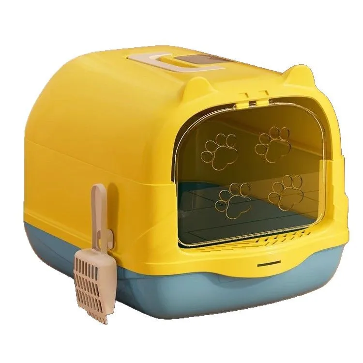 Caja de arena cerrada con asa para gatos, antiolores y fácil limpieza - imagen 2