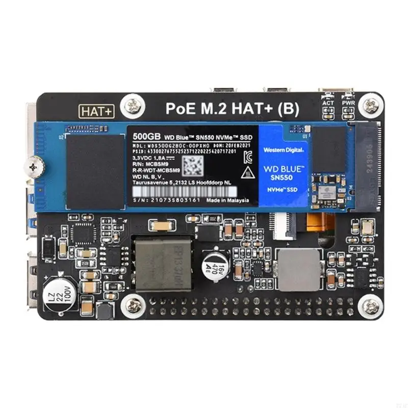 PCIe to M.2 Adapter Power Over Ethernet Function для RPI 5 Поддержка NVME SSD 2230/2242/2260/2280 Fast Speed ​​Read Напишите