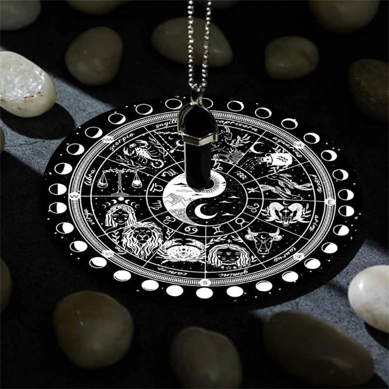 

Dowsing Divinations Mat Pad Symbol Moonphase Astrology Pendulums Chart Mat Balancing Meditations Decoration Tarots Pad