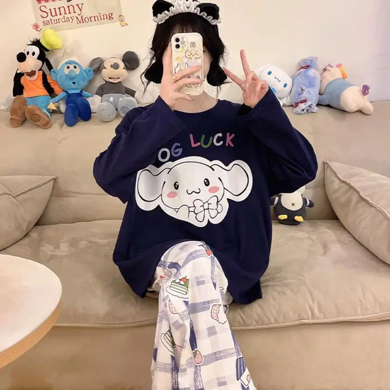 Anime Hellokitty Damen Pyjamas Chiikawa Cinnamoroll Kawaii Cartoon Mädchen Home Kleidung Langarm Hosen Sweetheart Girl