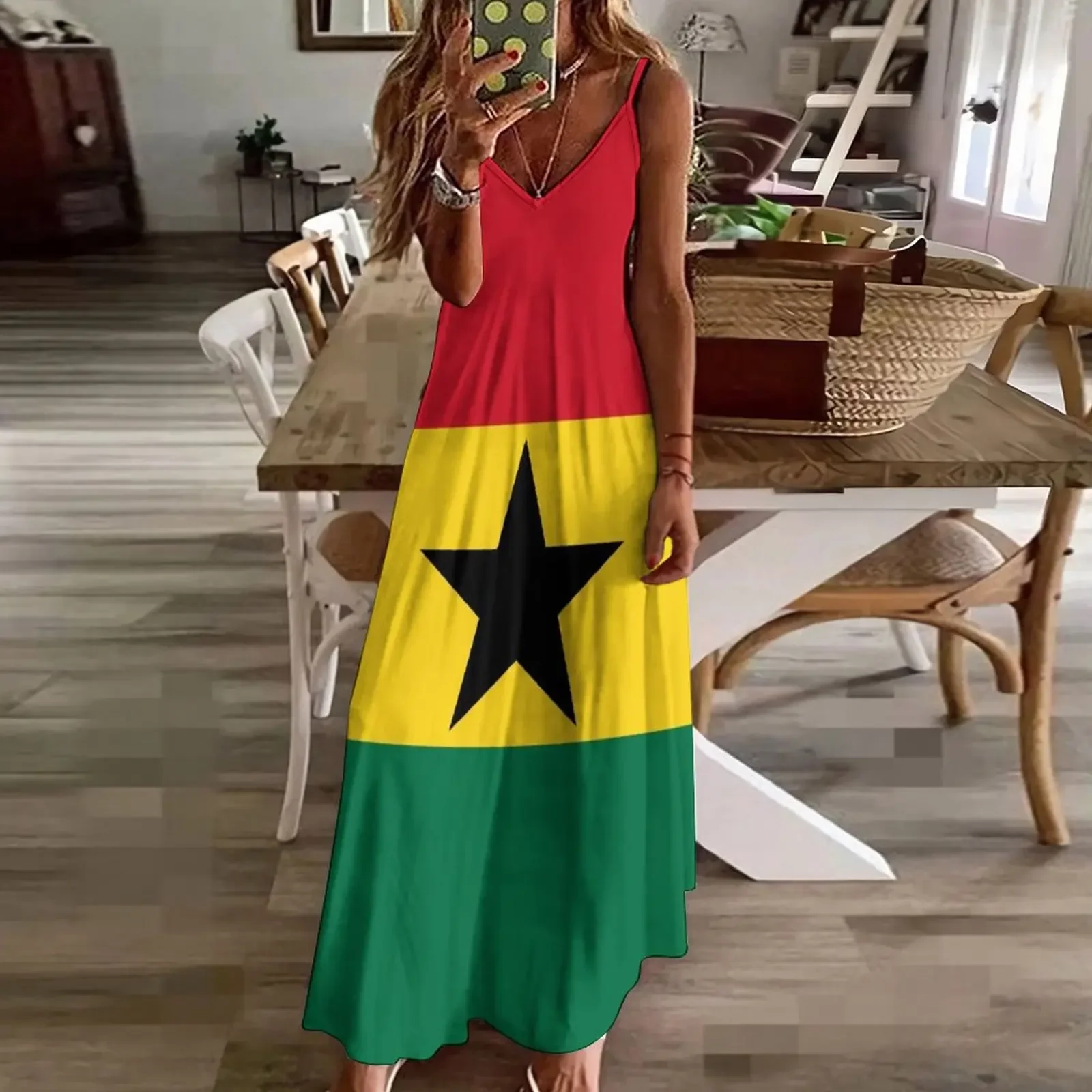 Ghana Vlag Mouwloze Jurk Zomerjurk Dames 2024 Damesjurk Zomerkleding 2024 Dames Zomer Lang