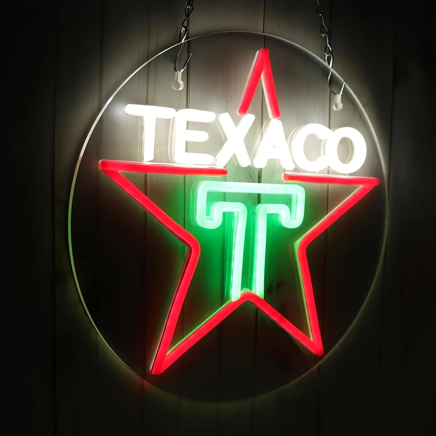 Texaco Star Neon Sign for Garage Decor, USB Powered LED Light Wall Hanging with Switch,Ideal for Man Cave, Bar, Lubricant Shop