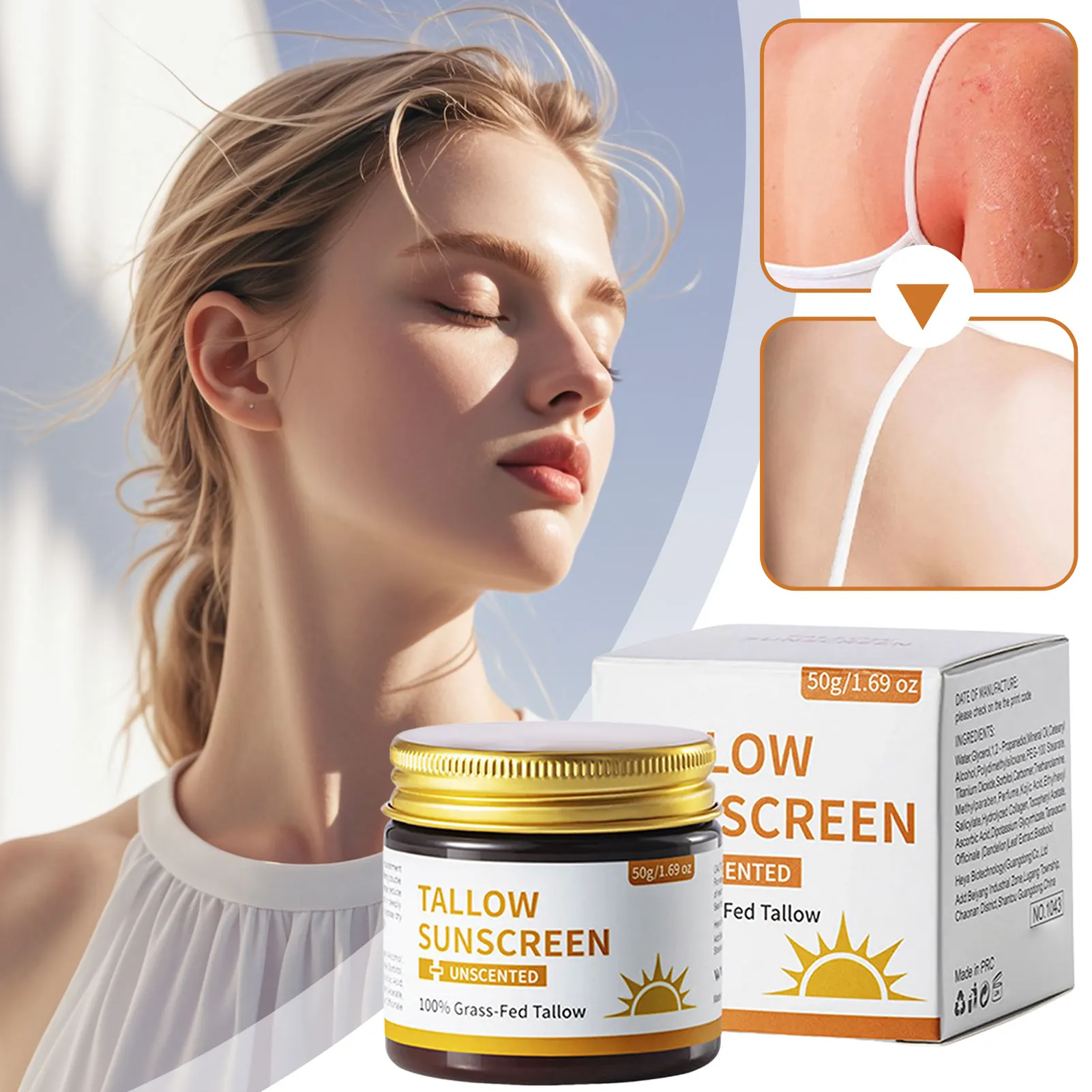 50g Tallow Sunscreen Balm Tallow Sunblocks For Face SPF50 Broad-Spectrum All-Day UV Defense Face Cream For Body Care