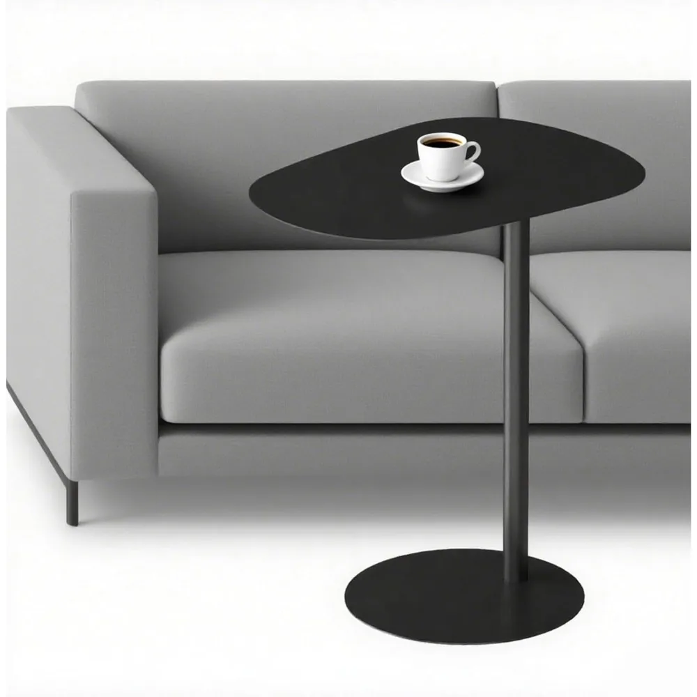 

Metal Side Table, Black Iron End Table for Small Space, TV Tray Slides Under Couch Sofa, Laptop Table for Living Ro