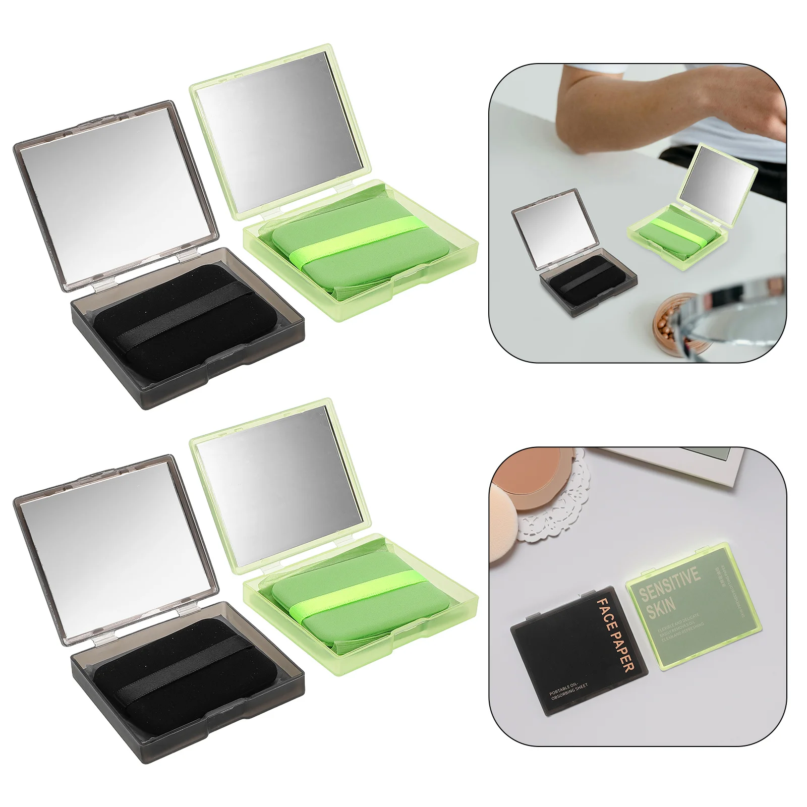 

1Set Facial Oil Absorbing Sheets Portable Mirror Puff Compact Case Face Blotting Papers Makeup Touch Up Beauty Tool for Oily
