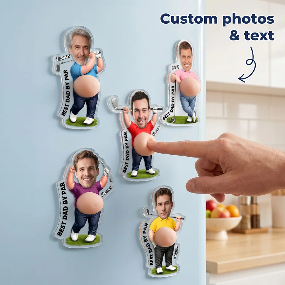 Personalized Fat Belly Cartoon Guy Fridge Magnet, Custom Photo Push Pop Sensory Fidget Toy,