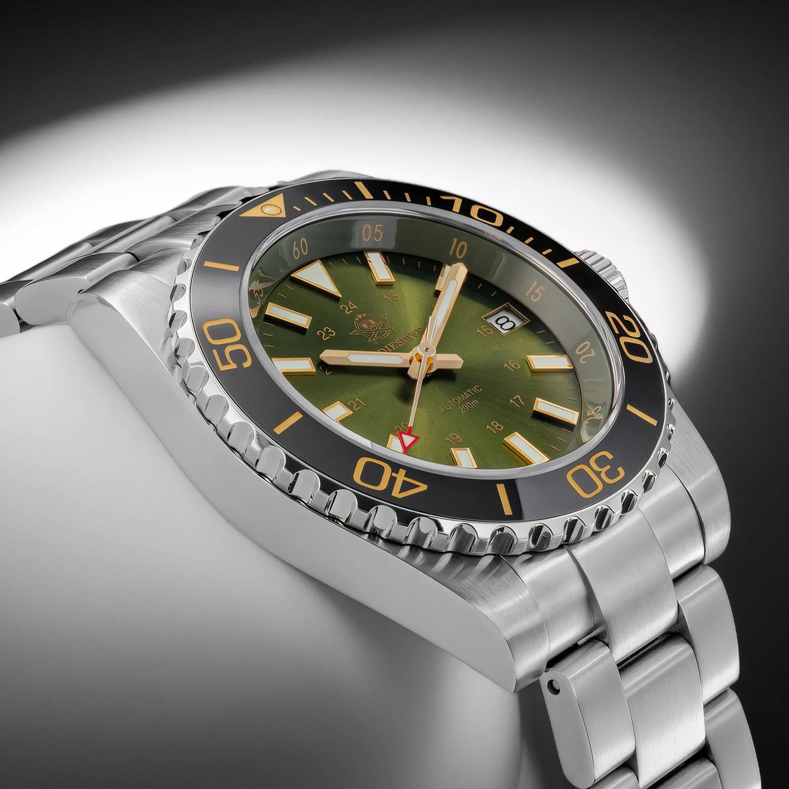 Addiesdive ساعة جديدة للرجال ساعة أوتوماتيكية فاخرة الياقوت الميكانيكية ساعة اليد مضيئة مقاوم للماء 200 متر ساعات الغوص الخضراء