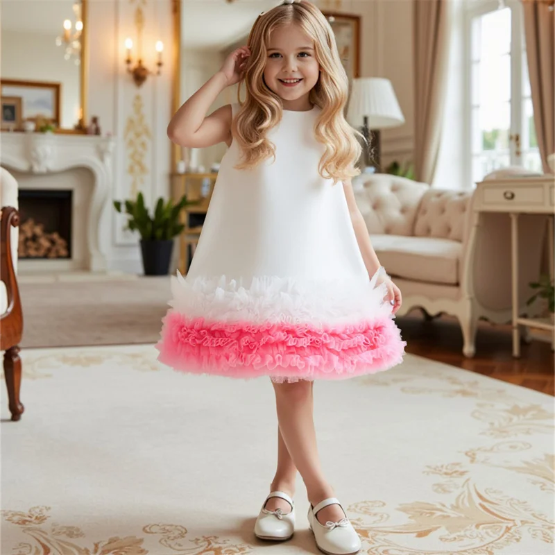 Kids Baby Princess Satin Tulle Flower Girl Dresses First Communion Dresses Birthday Christmas Gift Wedding Party Birthday