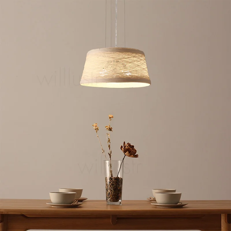 Handmade Wicker Pendant Lamp Home Hotel Dining Bedroom Cafe Hand Knitted Suspension Hanging Ceiling Chandelier Light White Brown