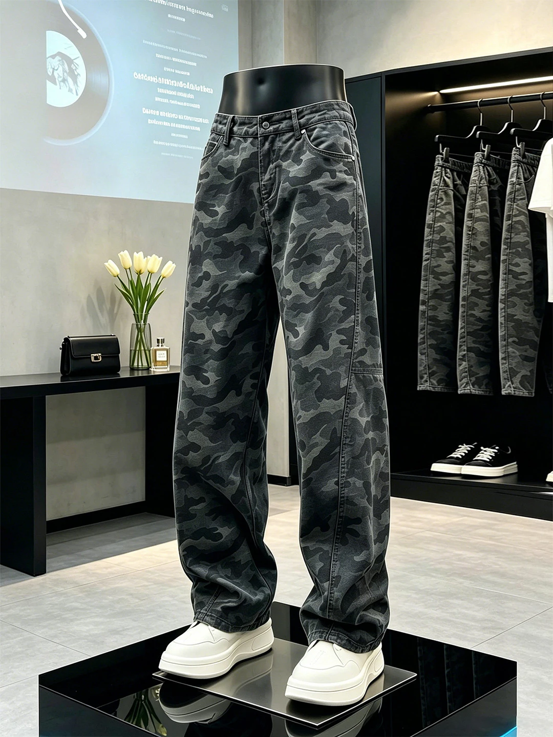 Vintage Camouflage Men's Casual Pants American Style Thin Loose Wide Leg Summer Breathable High Waist Button Fly Knife  P...