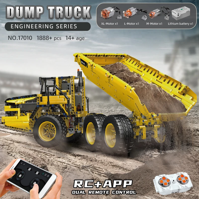Mold King 17010 Techniczne zabawki do samochodów ciężarowych RC MOC-8002 Wywrotka Zestaw klocków do samochodów Zestaw klocków dla dzieci Prezent świąteczny
