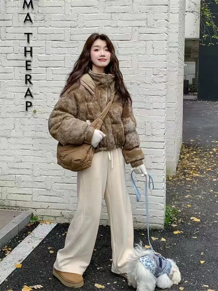 Winter Hooded Tie Dye Short Down Jacket Female Thicken Warm Loose Pocket Jacket Women White Duck Down Zipper Puff Parker Outwear