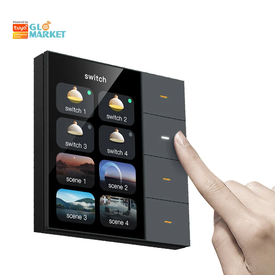 

Glomarket 3.5inch Multi-function 4-gang Relay Switch Panel App Control for Curtain Light Dimmer Switch Scene Tuya Smart Home