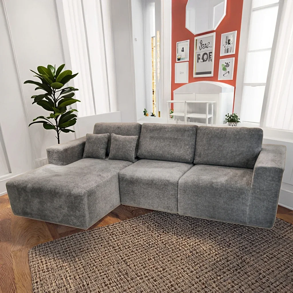 Modern Luxury Living Room Convertible Modular Sofa Sectional Set Removable Cover Corduroy Compression Lazy Design Soft Fabric